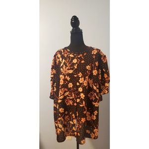 Who What Wear Size 2X BLOUSE FRONT BUTTON BLACK/ORANGE/TAN